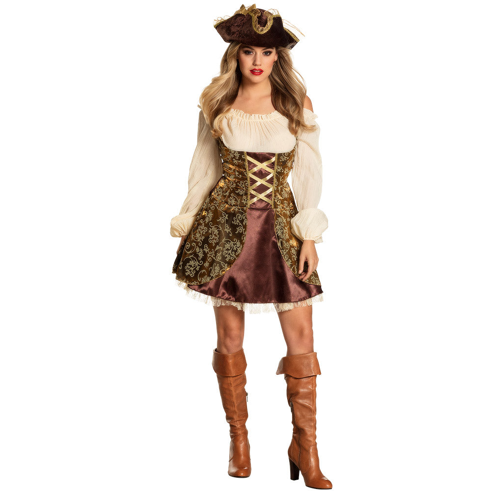 Déguisement Pirate Femme Luxe - Robe Jacquard Corsetée