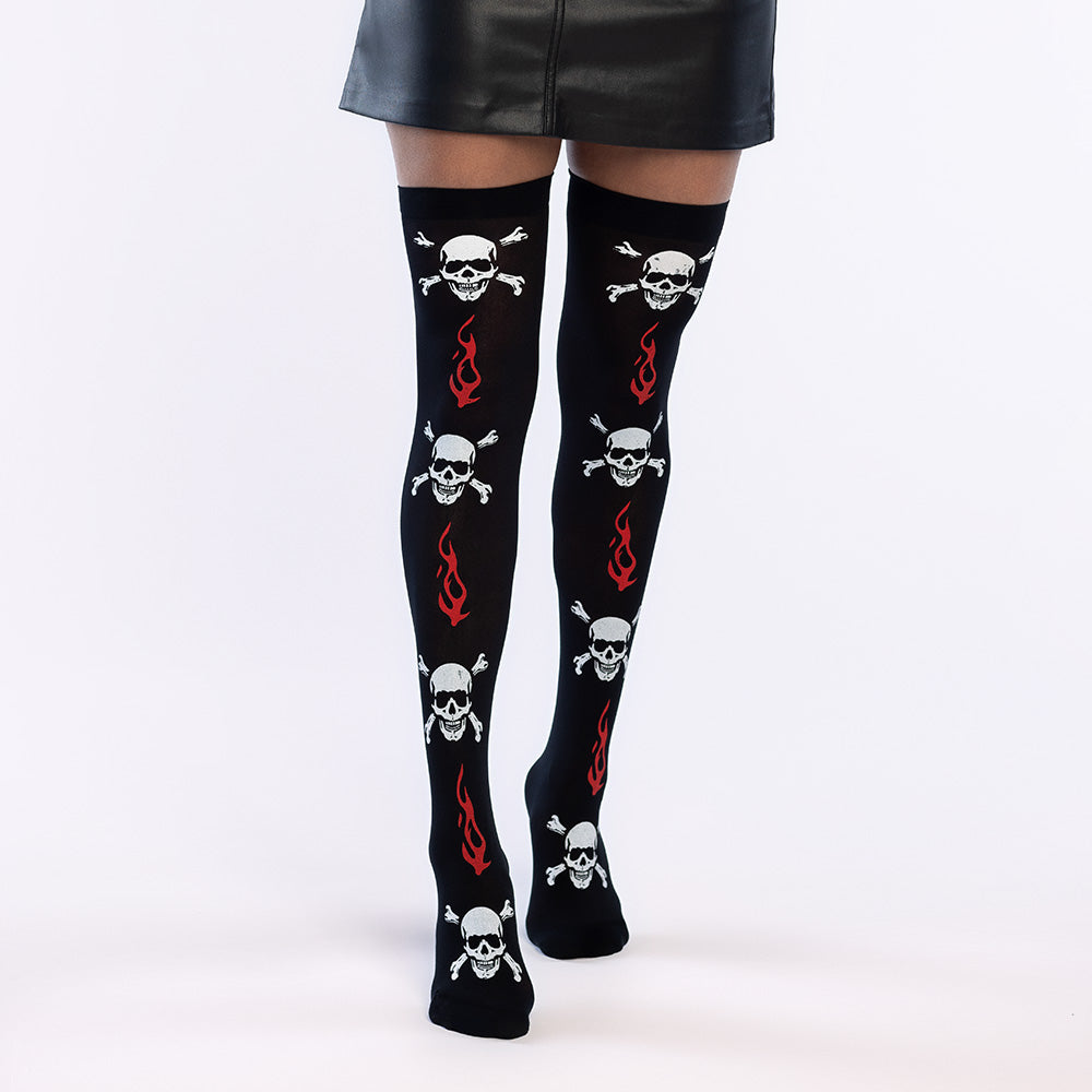 Collants Skull & Flames - Accessoire Halloween Gothique Femme