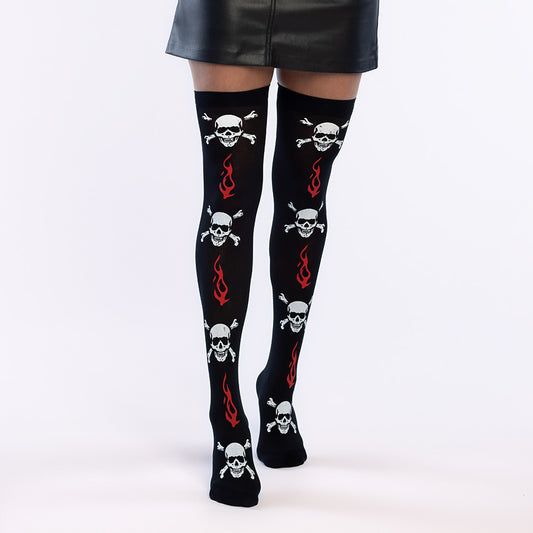 Collants Skull & Flames - Accessoire Halloween Gothique Femme