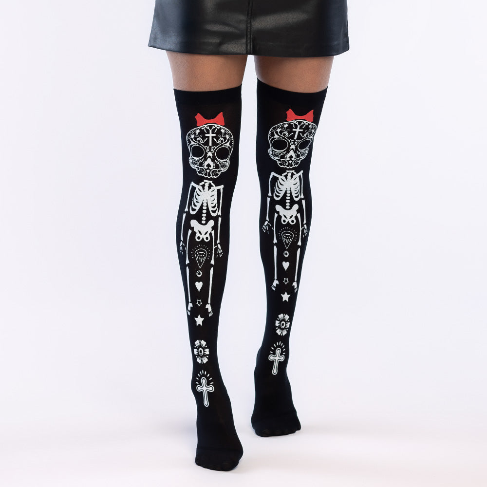 Collants Squelette Dia de los Muertos - Nœud Rouge Gothique
