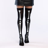Collants Squelette Noir - Motifs Ossements Blancs