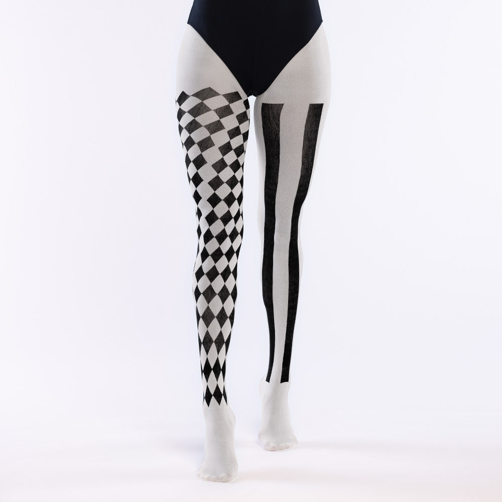 Collants Arlequin Noir et Blanc - Déguisement Cirque & Cabaret