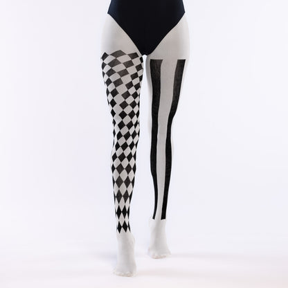Collants Arlequin Noir et Blanc - Déguisement Cirque & Cabaret