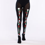 Collants Squelette Rose Noire - Déguisement Halloween Jour des Morts