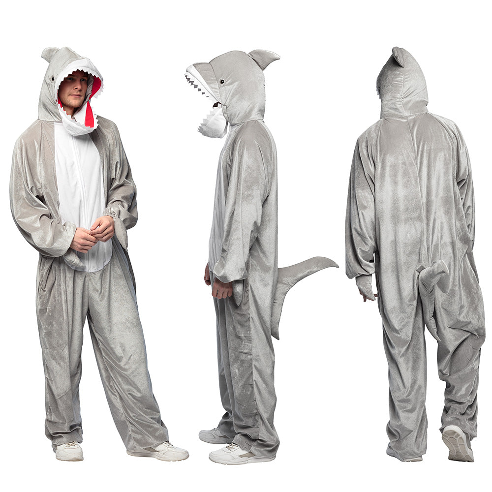 Déguisement Requin Adulte - Costume Onesie Gris et Blanc