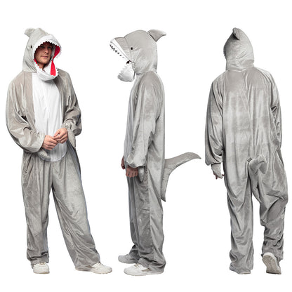 Déguisement Requin Adulte - Costume Onesie Gris et Blanc