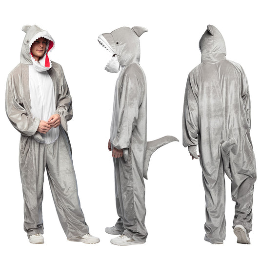 Déguisement Requin Adulte - Costume Onesie Gris et Blanc