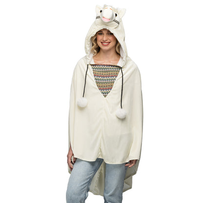 Cape Poncho Lama Blanc avec Capuche - Déguisement Animal Amusant