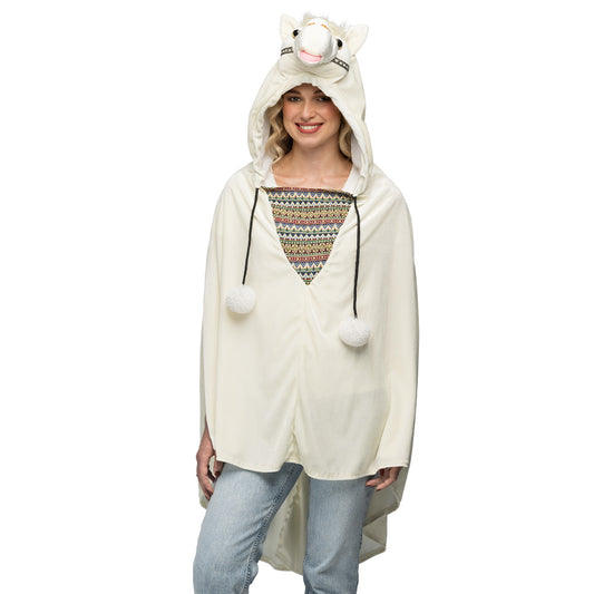 Cape Poncho Lama Blanc avec Capuche - Déguisement Animal Amusant