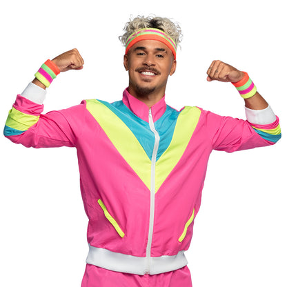 Survêtement UV Blacklight Années 80 - Déguisement Fluo Rose