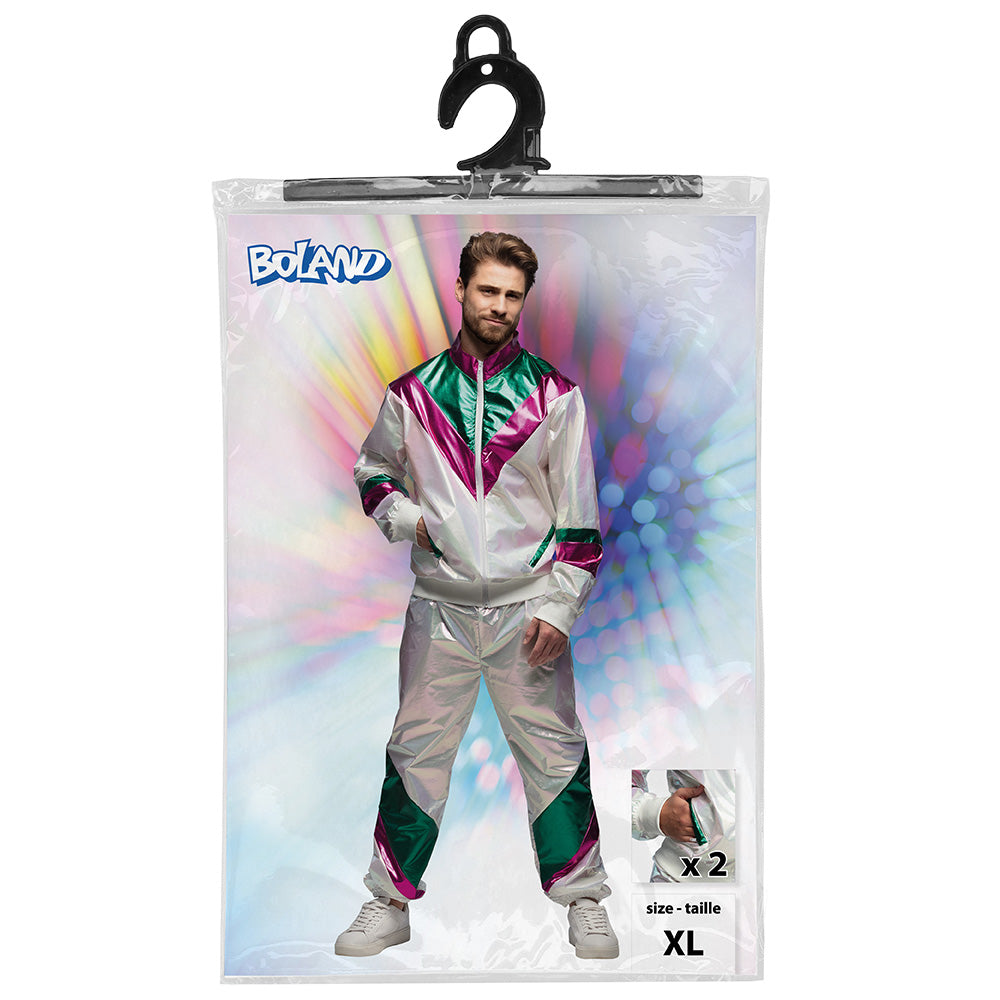 Survêtement Années 80 Holographique Blanc Rose Vert - Déguisement Disco