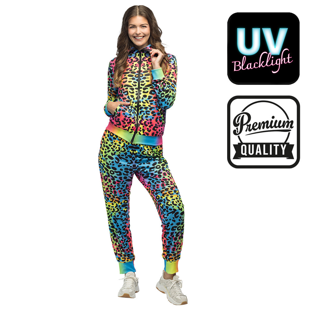 Combinaison Léopard Fluo Multicolore UV Blacklight | Déguisement Années 80