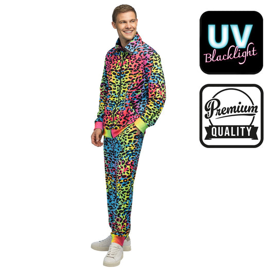 Combinaison Léopard Fluo UV Blacklight Années 80 Adulte