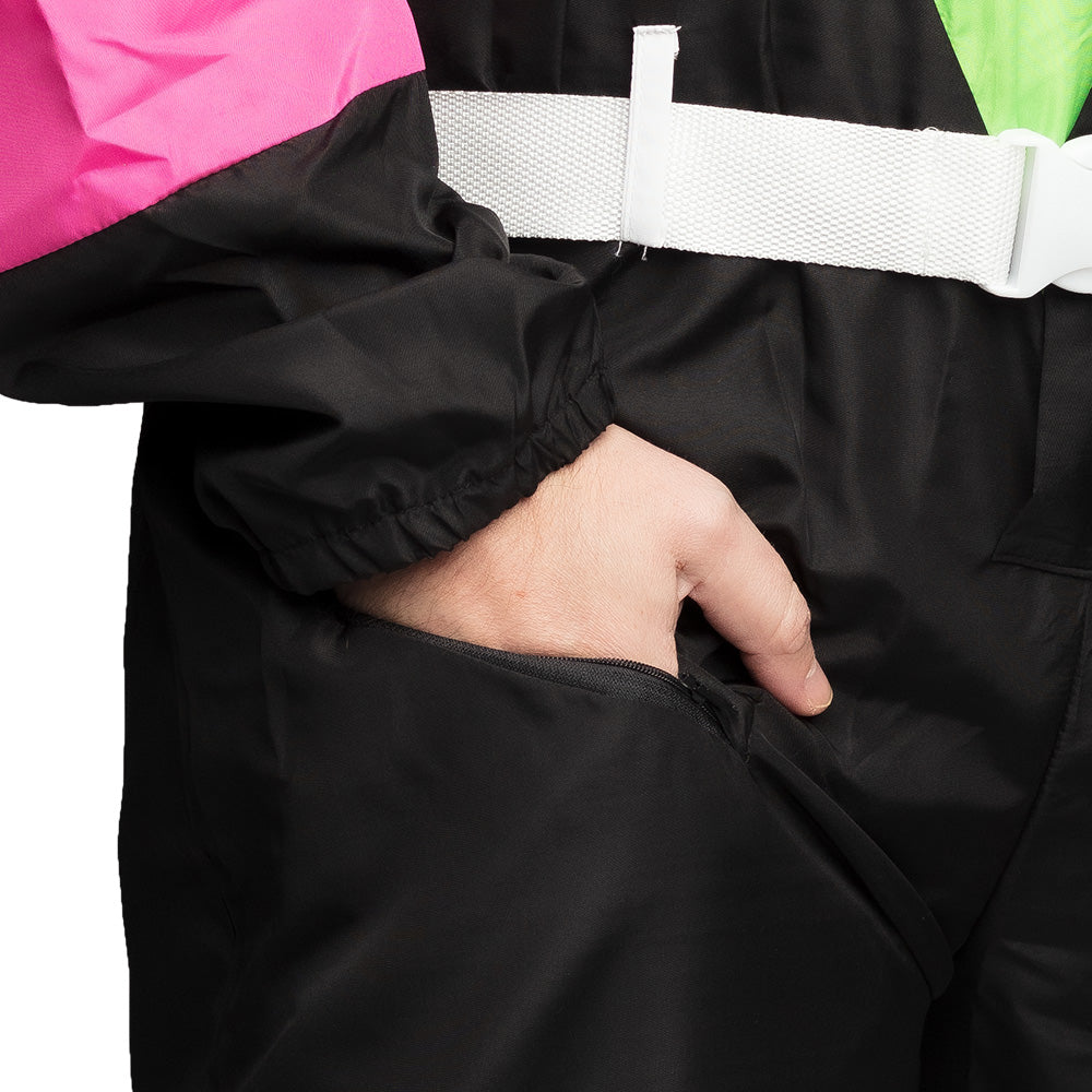 Combinaison Ski Rétro Années 80 Fluo Vert Rose Noir