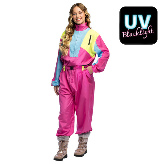 Combinaison Ski Années 80 Néon Rose Flashy - Déguisement Adulte