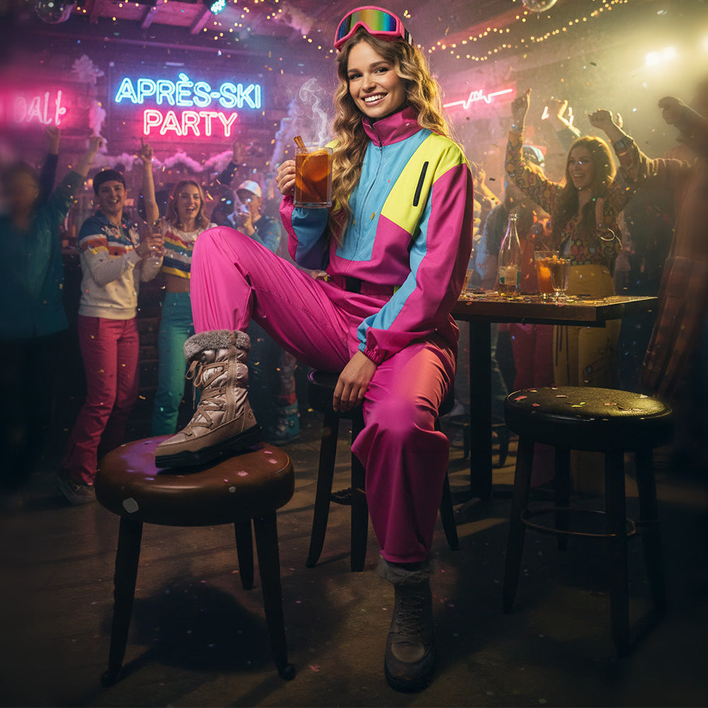 Combinaison Ski Années 80 Néon Rose Flashy - Déguisement Adulte