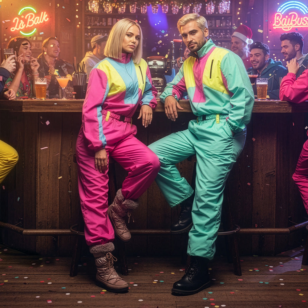 Combinaison Ski Années 80 Néon Rose Flashy - Déguisement Adulte