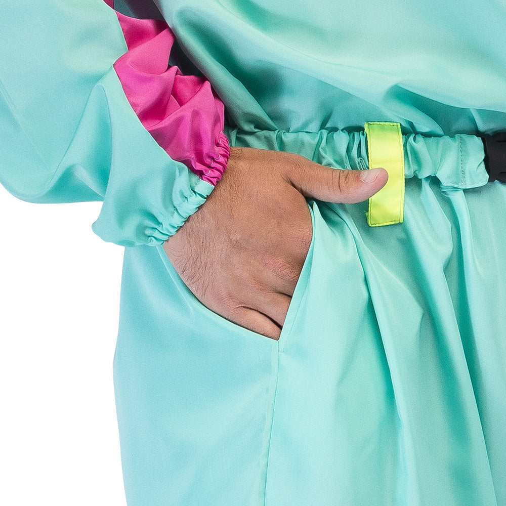 Combinaison Ski Rétro Années 80 Turquoise Fluo Blacklight