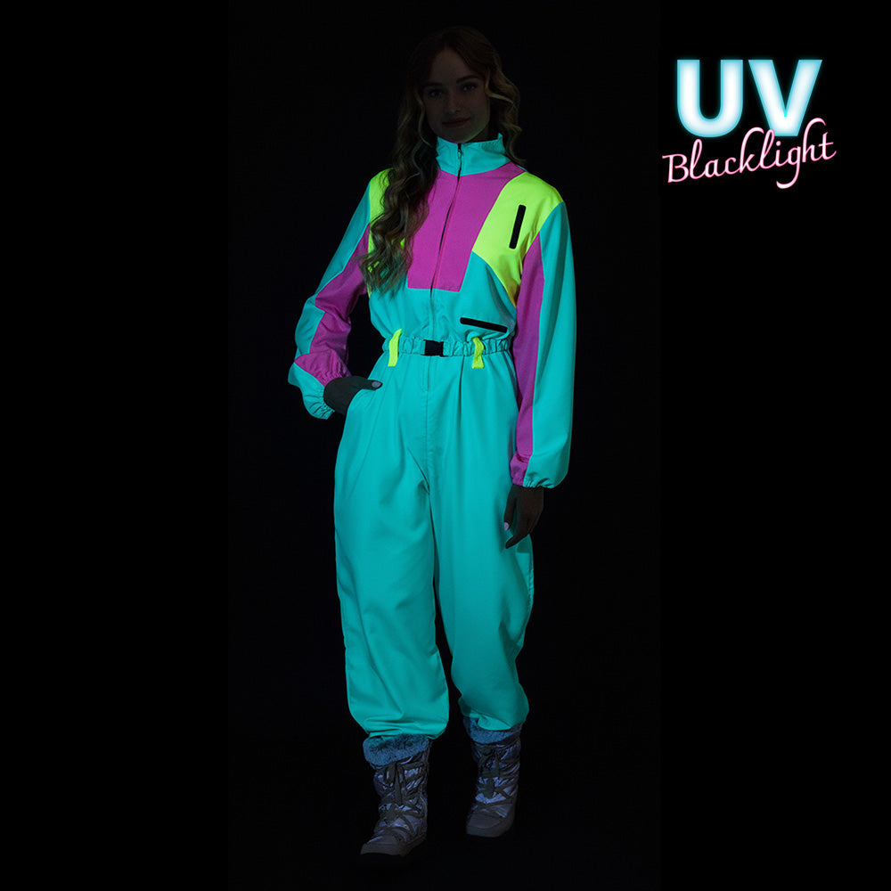 Combinaison années 80 flurescente UV Blacklight femme