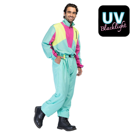 Combinaison Années 80 Fluo Homme UV Blacklight Party