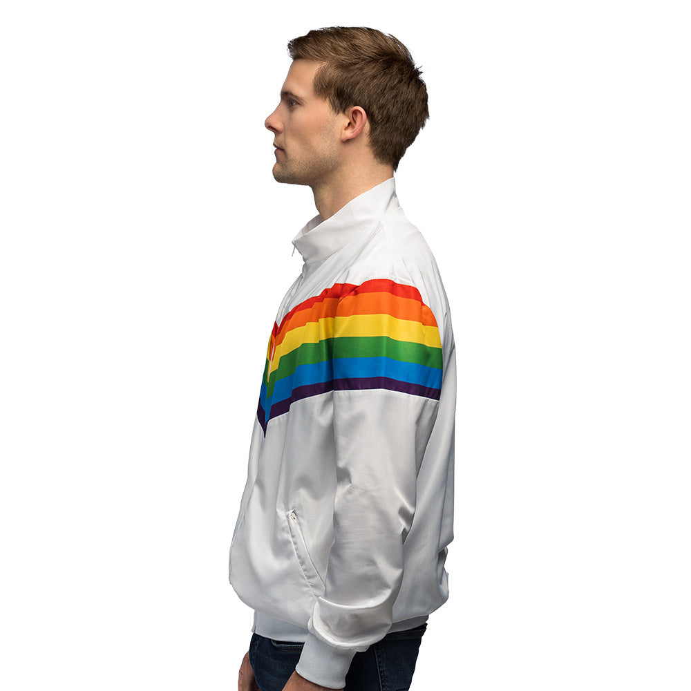 Veste Rétro Arc-en-ciel Années 80 - Coupe Vent Blanc