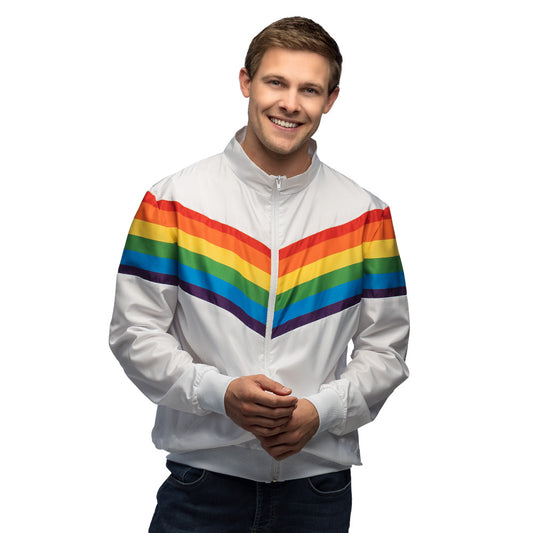 Veste Rétro Arc-en-ciel - Coupe-Vent Blanc Vintage