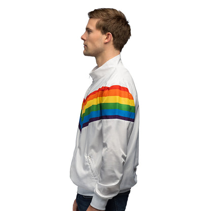 Veste Rétro Arc-en-ciel - Coupe-Vent Blanc Vintage