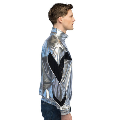 Veste Métallisée Argentée et Noire - Déguisement Années 80