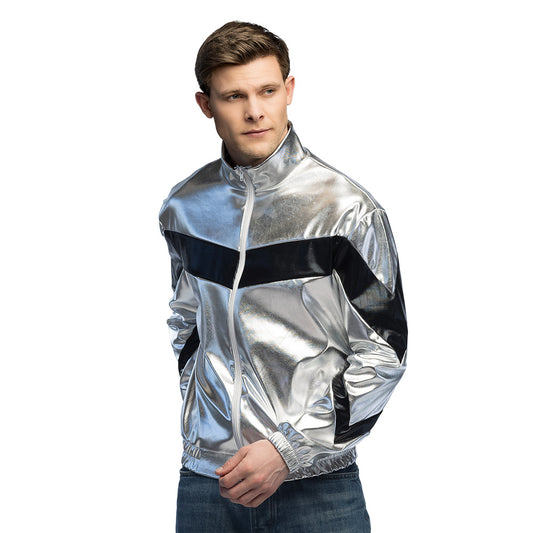 Veste Métallisée Argentée Noir Disco Années 80 Homme
