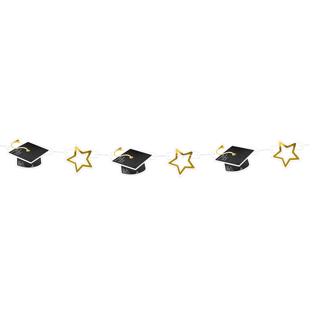 Guirlande Graduation Noir Or - Chapeaux Étoiles Décoration Diplôme