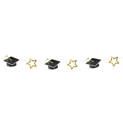 Guirlande Graduation Noir Or - Chapeaux Étoiles Décoration Diplôme