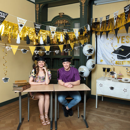 Guirlande Graduation Noir Or - Chapeaux Étoiles Décoration Diplôme