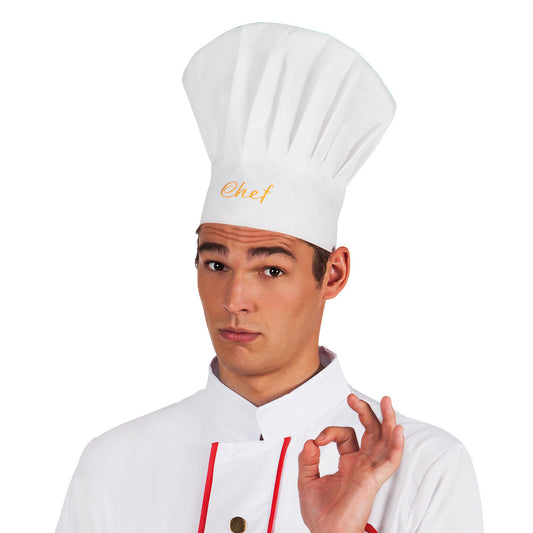 Toque de Chef Blanc avec Broderie Gold - Accessoire Cuisinier