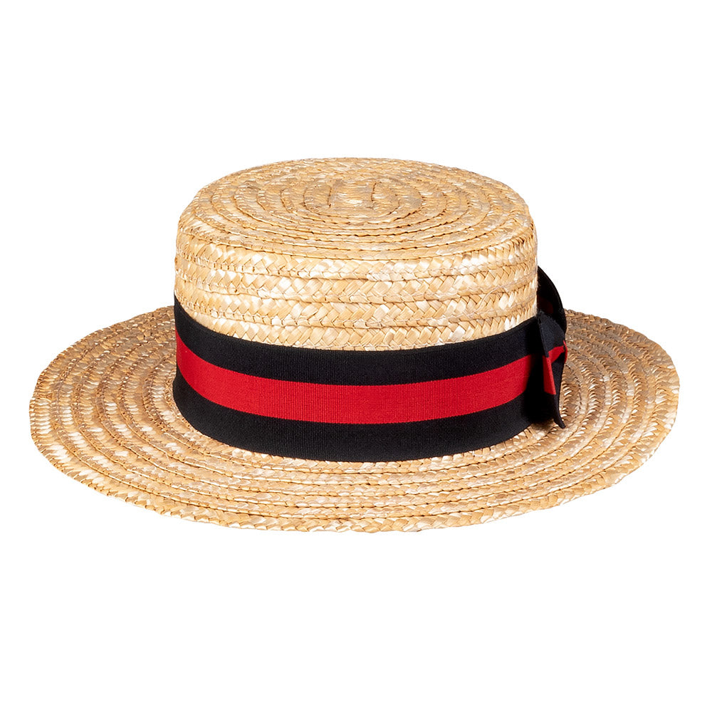 Chapeau de Paille Canotier Rayé Noir et Rouge - 58cm
