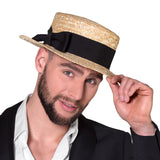 Chapeau de Paille Canotier avec Nœud Noir Élégant