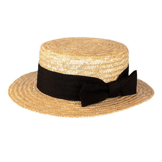 Chapeau de Paille Canotier avec Nœud Noir Élégant