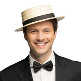 Chapeau de Paille Canotier Beige avec Ruban Noir 59cm