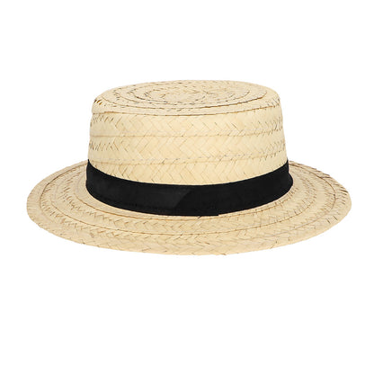 Chapeau de Paille Canotier Beige avec Ruban Noir 59cm