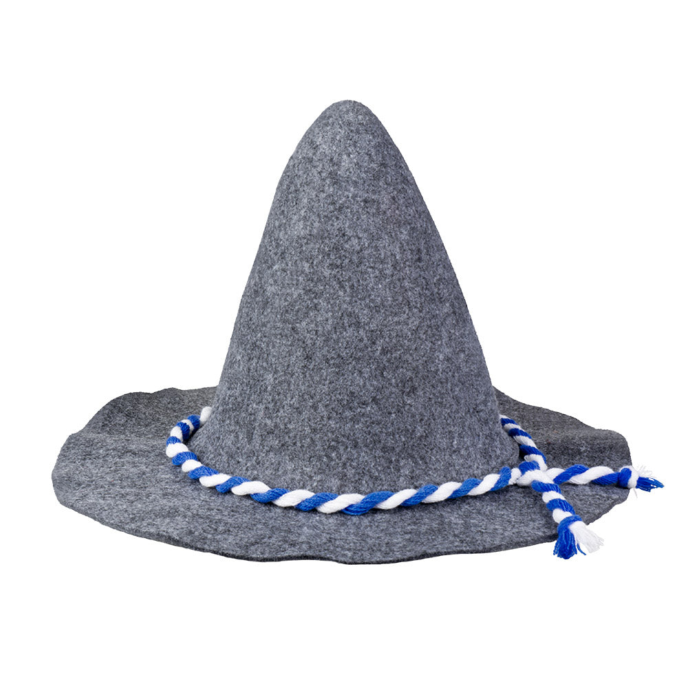 Chapeau de Sorcier Gris en Feutre avec Cordon Bleu et Blanc