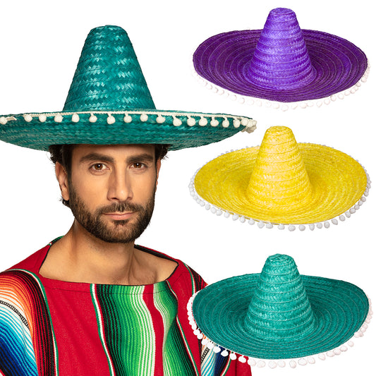 Sombrero Mexicain Coloré - Lot de 4 Chapeaux Festifs avec Pompons