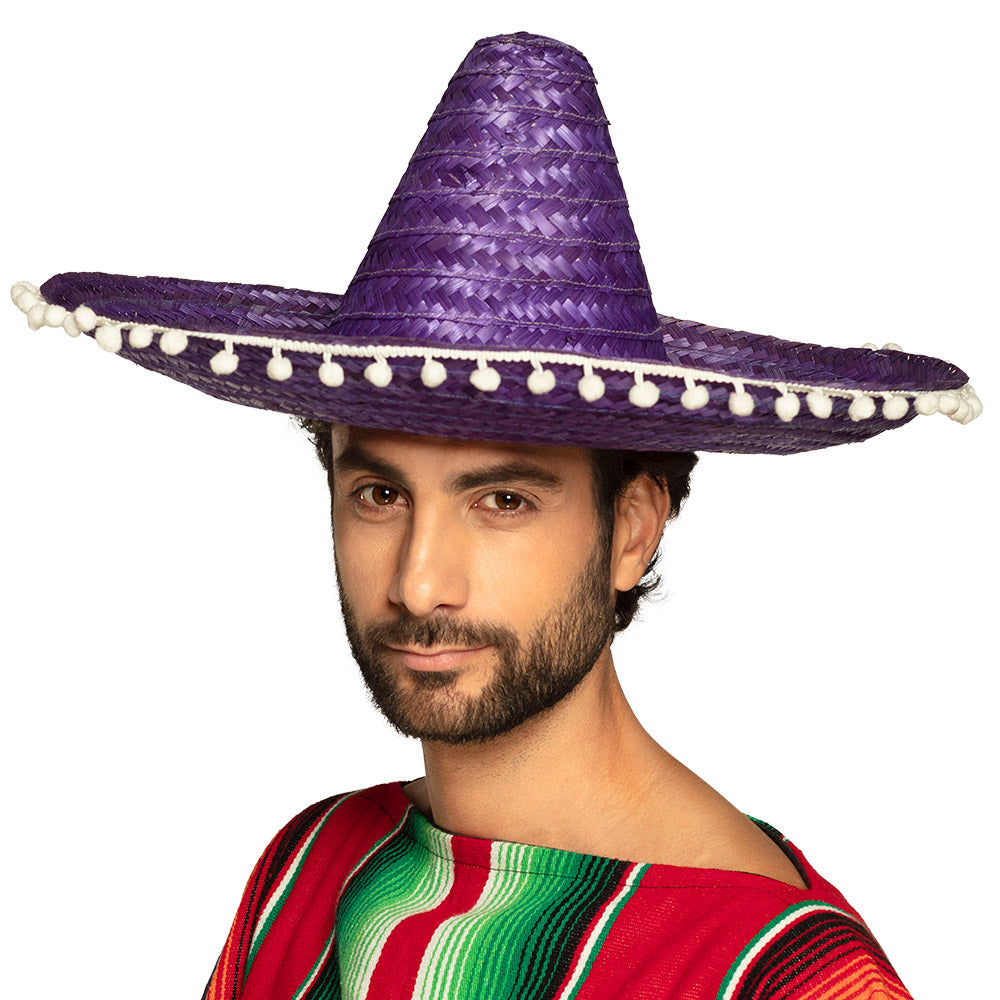 Sombrero Mexicain Coloré - Lot de 4 Chapeaux Festifs avec Pompons