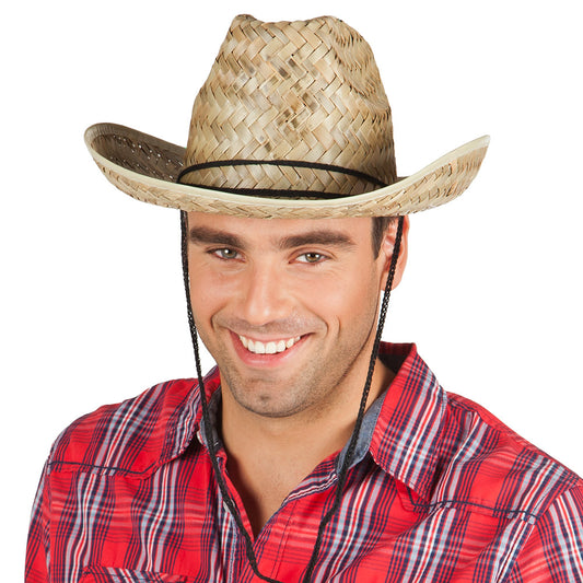 Chapeau de Cowboy en Paille Naturelle avec Cordon