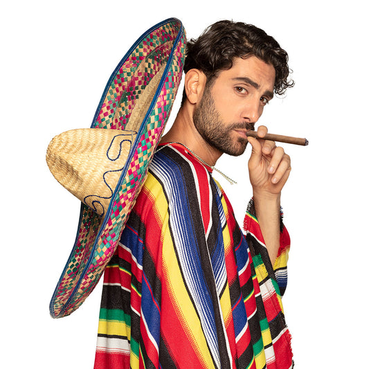 Chapeau Sombrero Mexicain Paille Rayé Festif