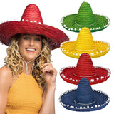 Sombrero Mexicain Paille 5 Couleurs - Chapeau Fiesta avec Pompons