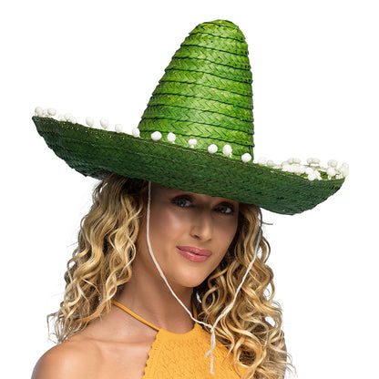 Sombrero Mexicain Paille 5 Couleurs - Chapeau Fiesta avec Pompons