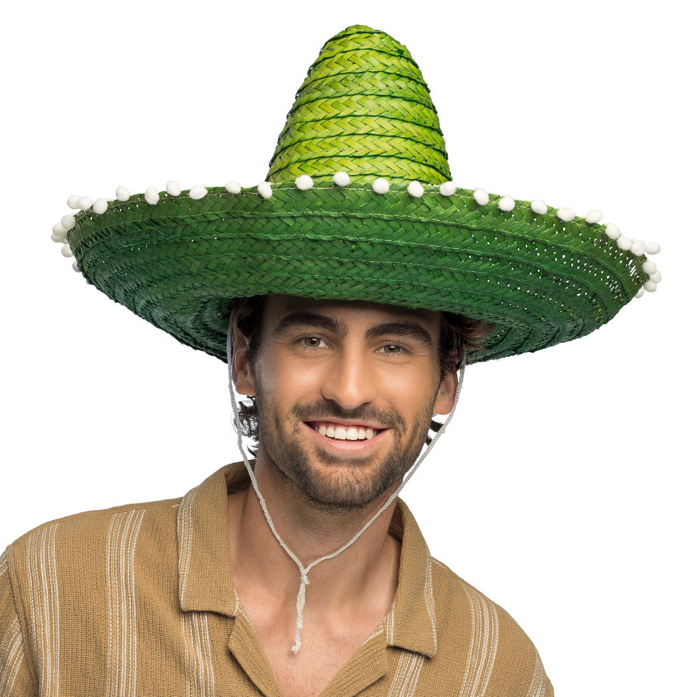 Sombrero Mexicain Paille 5 Couleurs - Chapeau Fiesta avec Pompons