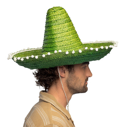 Sombrero Mexicain Paille 5 Couleurs - Chapeau Fiesta avec Pompons