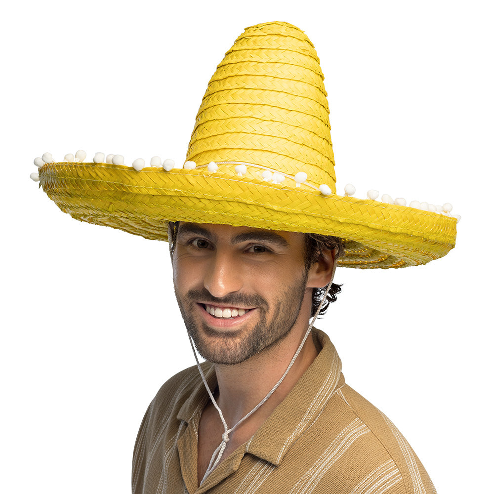 Sombrero Mexicain Paille 5 Couleurs - Chapeau Fiesta avec Pompons
