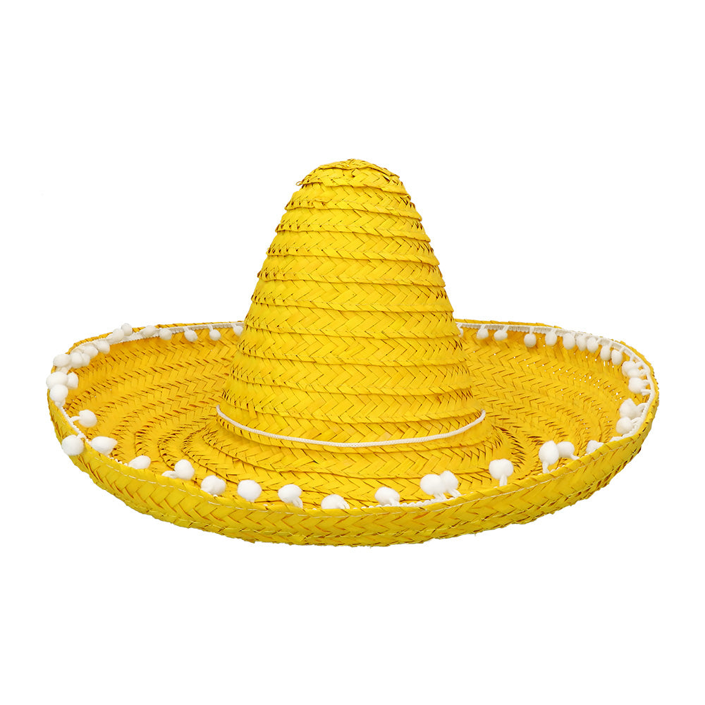 Sombrero Mexicain Paille 5 Couleurs - Chapeau Fiesta avec Pompons