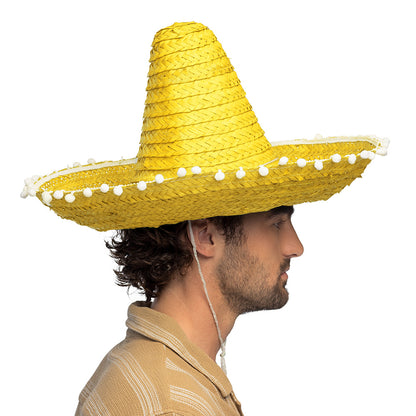 Sombrero Mexicain Paille 5 Couleurs - Chapeau Fiesta avec Pompons